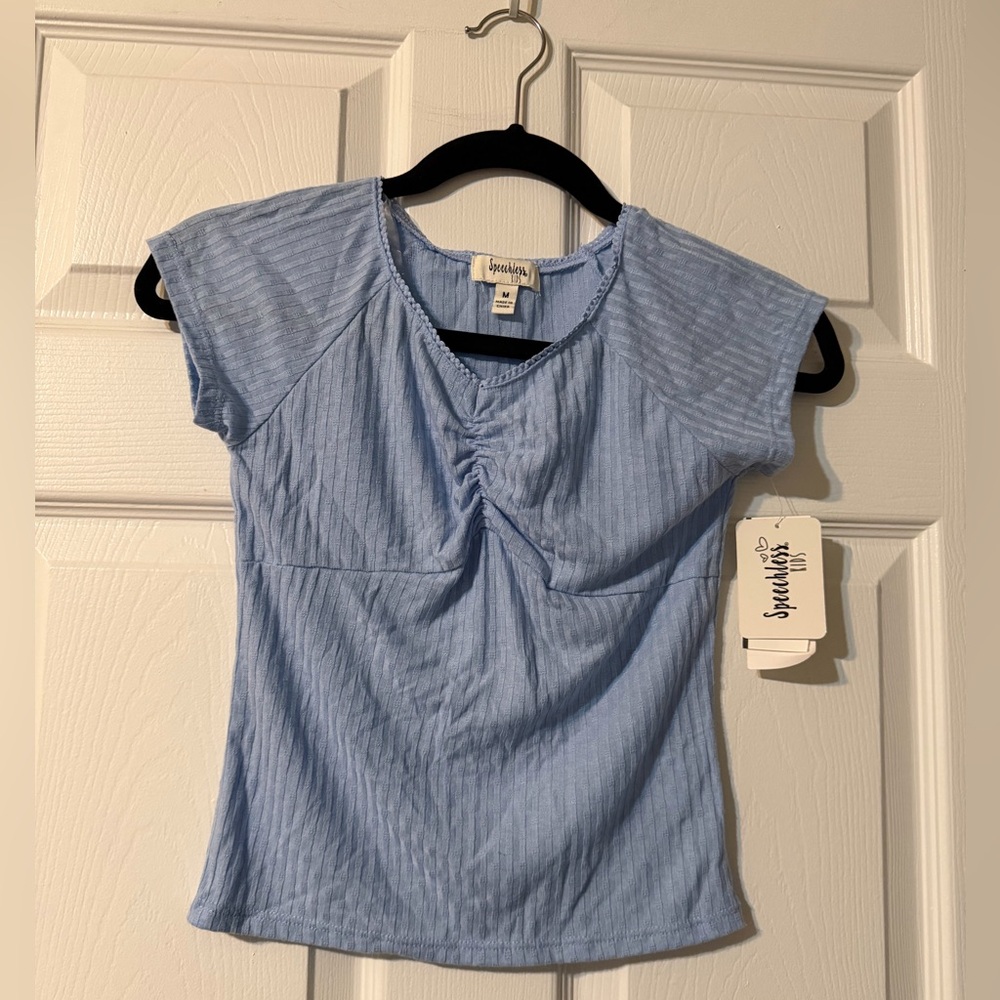 Speechless Light Blue Short Sleeve Top